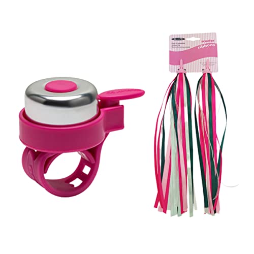 MUELODSIC 2Pcs Bike Handlebar Bell Set with Pink Tassels and Ribbons Scooter Accessories for Boys Bicycles and Scooters
