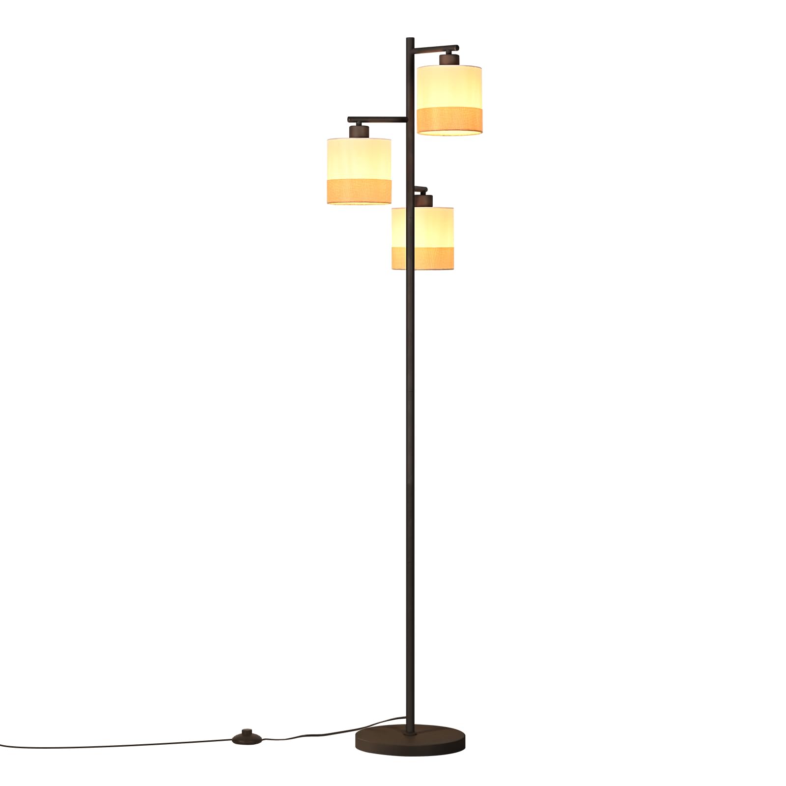 CBJKTX Stehlampe Wohnzimmer Stehleuchte Vintage - Stoff Standlampe 3 Flammig Standleuchte Schwarz Retro Leselampe E27 Rustikal Bodenlampe mit Fußschalter für Schlafzimmer Büro (ohne Leuchtmittel) | Flammig Standleuchte Schwarz Retro Leselampe E27 Rustikal