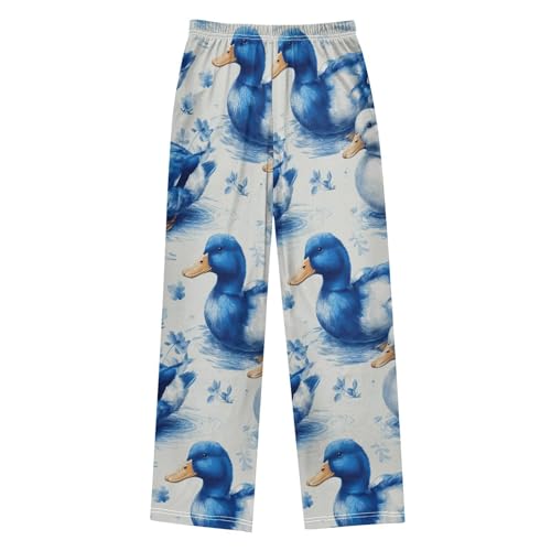 Blue Ducks Floral Pattern Pajama Pants Long Soft Sleep Pants Elastic Waist PJ Bottoms 6-14 Years2