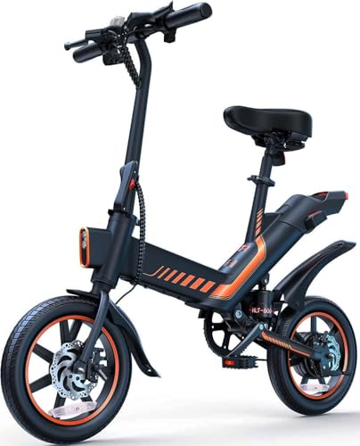 14'' Bicicleta Eléctrica Plegable, Bicicleta Eléctrica 48V 12.5Ah con Batería Extraíble, Velocidad Máxima de 25 km/h, Autonomía de 30-45 km, E-Bike con Pantalla LCD para Hombres Mujeres (Naranja)