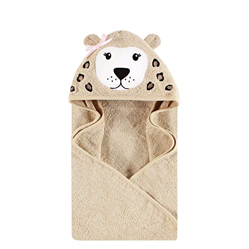 Image of Hudson Baby Unisex Baby Cotton Poly Animal Face Hooded Towel, Leopard, One Size