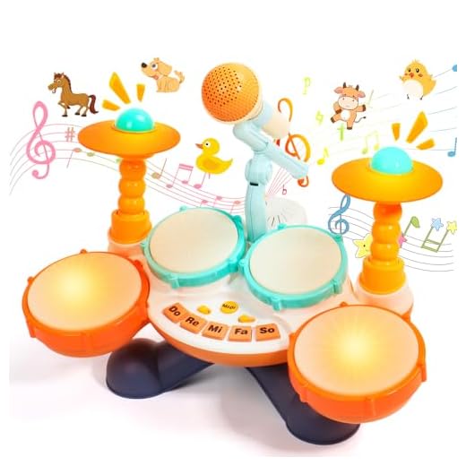Bateria Juguetes Niños 1 Año-Tambor Infantil Regalo Bebe 1 Año Instrumentos Musicales Infantiles Bateria niños con Micrófono de Sonido Juegos para Niños de 1 Años Pascua Regalo Niña