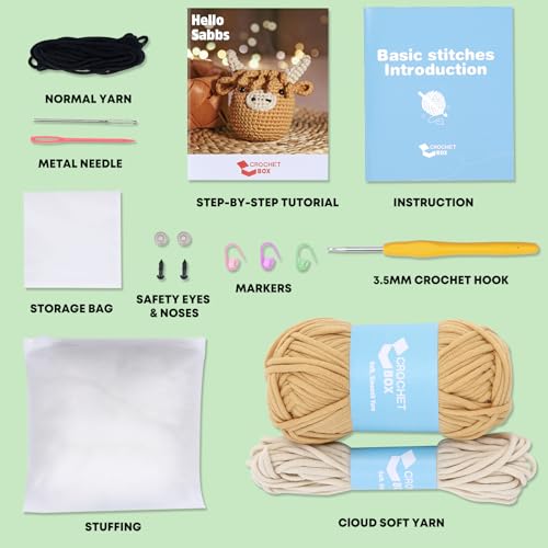 image for CrochetBox Crochet Kit for Beginners: Highland Cow Crochet Kit, Learn 