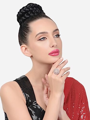 ZAVERI PEARLS Rose Gold Dazzling Cubic Zirconia Party Bling Statement Brass Adjustable Finger Ring For Women-ZPFK16098 - Image 5