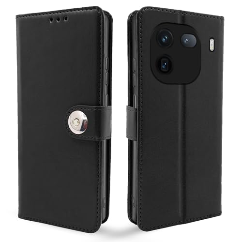 Image of Pikkme iQOO 12 5G Flip Cover Leather Finish | Inside TPU with Card Pockets | Wallet Stand and Shock Proof | Complete Protection Button Flip Case (Black)