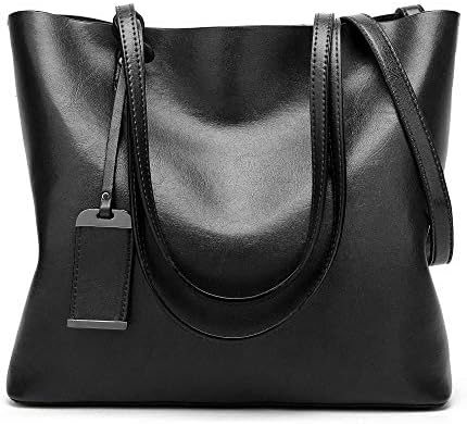 Aileese Womens Soft Leather Handbags Large Capacity Retro Vintage Top-Handle Casual Tote Shoulder Bags Black