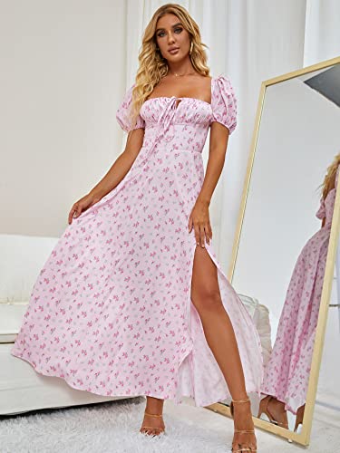 Image of KUTUMAI Women Summer Puff Sleeve Off Shoulder Floral Flowy Long Maxi Dress