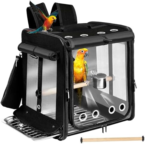 best bird travel carriers for car that will surprise you 7 Sanmoncare Bird Carrier for Car Travel with Seat Belt, Indestructible Stainless Steel Mesh Parrot Backpack Travel Cage