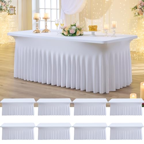 8 Pack Spandex Tablecloth for 6 Foot Rectangle Tables, Wrinkle Free Stretch Table Cloths 6ft Fitted Table Cover Desk Skirt for Parties Weddings Birthday Banquet Baby Shower