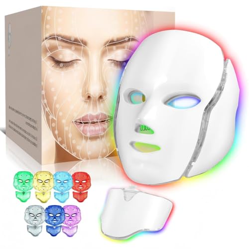 Blanight Photon Skin Rejuvenation Face & Neck Mask | LED Photon Red Blue Green Therapy 7 Color Light Treatment Anti Aging Spot Removal Wrinkles Whitening Facial Skin Care Mask, White