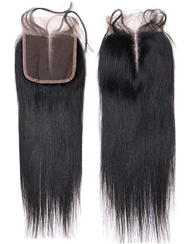 Lanyi 16 inches Middle Part Straight Human Hair Lace Closure with Baby Hair 130% Denisity 4x4 inches Natural Black Brazilian Virgin Hair Closure Color 1b