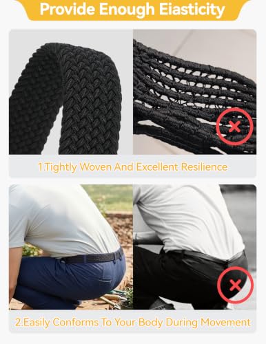 Image of Mile High Life | Braided Stretch Elastic Belts | Pin Oval Solid Black Belt Buckle | PU Loop End Tip Men /Women /Junior Belt