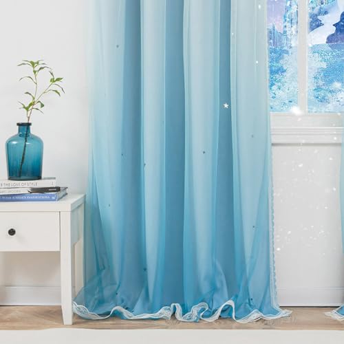 Image of Yancorp Curtains for Girls Bedroom Kids Room Rainbow Curtains Nursery Curtain 63 inches Length Grommet Rainbow Color for Playroom(Ombre Blue, W52 X L63)