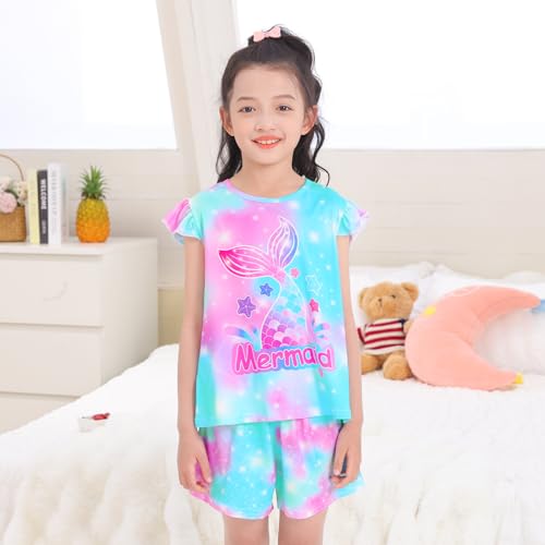 MHJY Girls Pajama Sets Toddler Sleepwear Flutter Short Sleeves Top and Shorts 2pcs Kids Pjs Set2