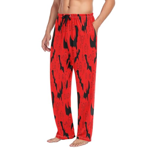 Qilmy Graffiti Black Bat Men's Cotton Pajama Pants, Lightweight Lounge Sleepwear with Drawstring and Pocket4