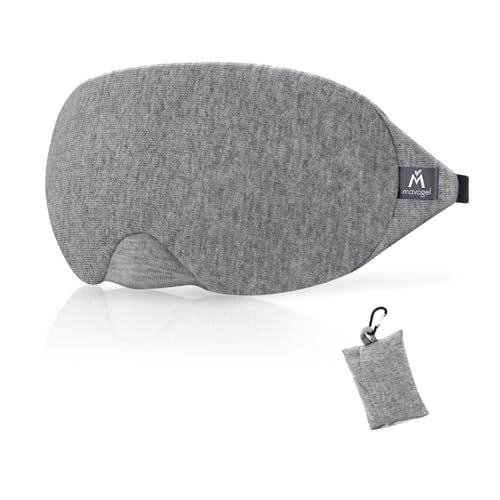 Mavogel Cotton Sleep Eye Mask - Updated Design Light Blocking with Adjustable Nose Bridge, Soft and Comfortable Night Eye Mask for Men Women, Eye Blinder for Shift Work, Includes Travel Pouch, Grey
