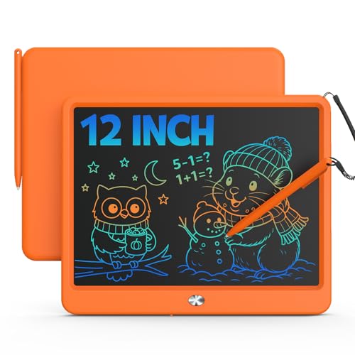 Image of Bravokids 12 Inch LCD Writing Tablet for 3-8 Year Olds - Electronic Drawing Pad and Doodle Board as Educational Birthday Gifts for Girls and Boys (Orange)