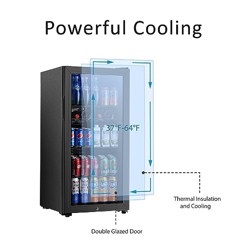 Image of Saeoola Beverage Refrigerator, 4.5 Cu.ft Mini Fridge with Double Glass Door, Cooler for Soda, Beer or Wine for Home, Office or Bar with Adjustable Removable Shelves (Black)