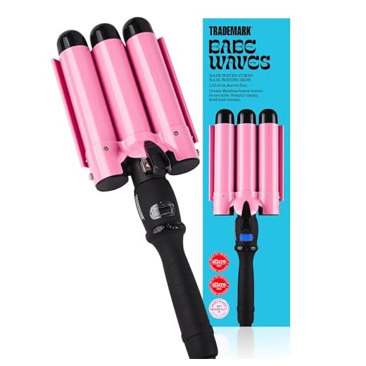 Trademark Beauty Babe Waves 3 Barrel Curling Iron Hair Waver, 1.25 Inch Quick Heat, Adjustable Temperature Hair Curler, Hair Styling Tools, 32mm Jumbo Ceramic Wand, Pink