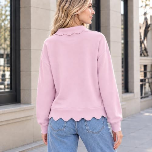 Women's Sweatshirts Scalloped Hem Casual Cropped Pullover Fall Outfits - image 3