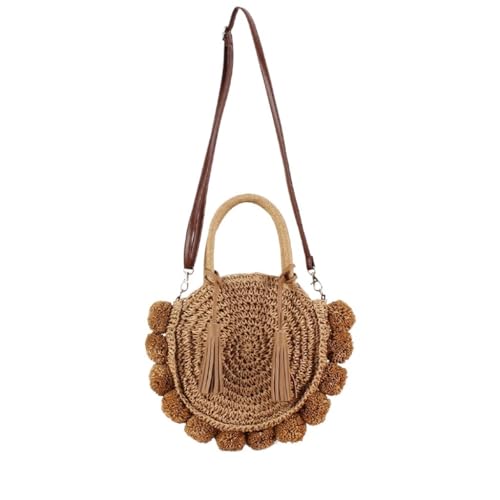 Vacation Beach Woven Bag Paper Rope Round Ball Tote Crossbody Tassel Purpose Bag