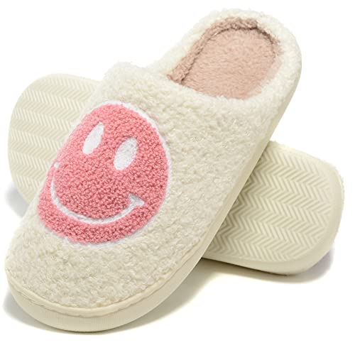 Retro Fuzzy Face Slippers for Women Men, Retro Soft Fluffy Warm Home Non-Slip Couple Style Casual Smile Face Slippers Indoor Outdoor Anti-Skid Warm Cozy Foam Slide Fuzzy Slides with Soft Memory Foam Shoes4
