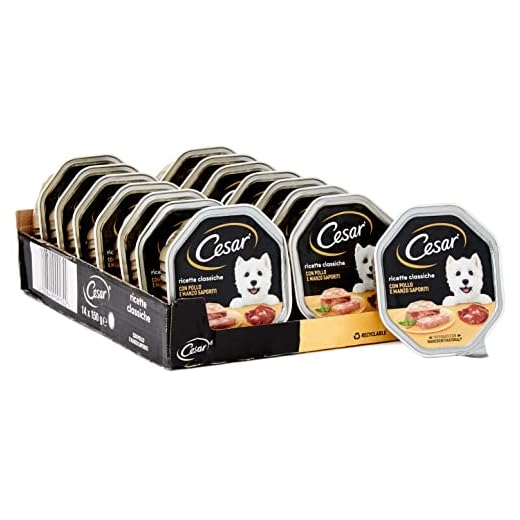 Cesar Ricette Classiche Cibo per Cane, Delicato Paté con Pollo e Manzo 150 g - 14 Vaschette