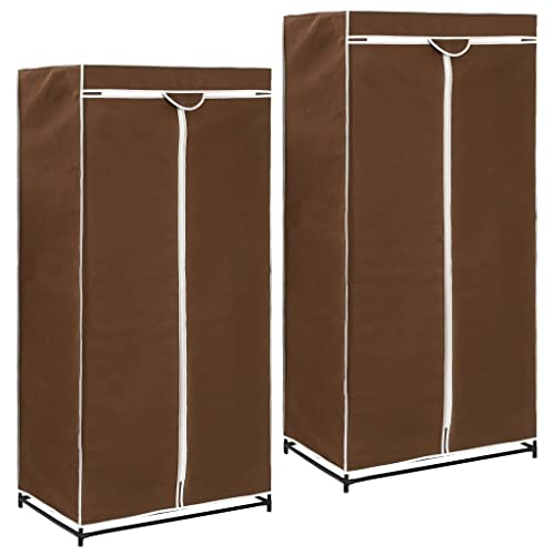 ZQQLVOO Armario Ropero 2 Unidades Marrón 75x50x160 cm con Estructura de Hierro Robusto y Cubierta de Tela con Cremalleras, Sistema de Montaje sin Taladros, Almacenamiento