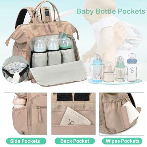 Image of LORADI Large Diaper Bag Tote, 14 Pockets Stylish Baby Bag with Stroller Clips and 3 Insulated Pockets, Baby Shower Essentials