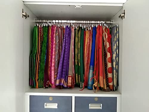 Image of ROLLYWARE Premium Unique Design Stainless Steel Push Clip Lockable Technology Hangers For Clothes, Velvet, Trouser, Saree, Pants, Skirt Wardrobe (20 Count)