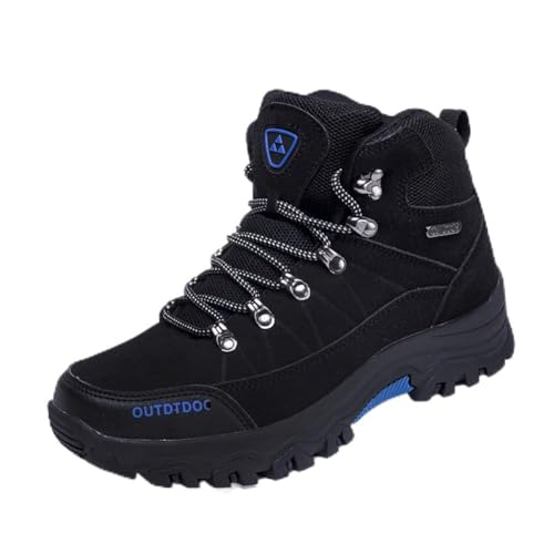 Botas de montaña de Cuero y PU, Zapatos Deportivos de Escalada de caña Alta, Zapatos Antideslizantes y Resistentes al Desgaste para Hombre y Mujer. Negro 41