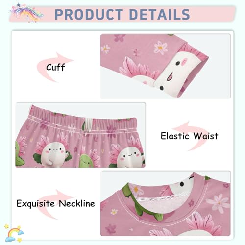 Pajama Sets Long Sleeve Cute Floral Axolotl Background Soft Comfy Sleepwear 2 Piece PJS 3-8T4