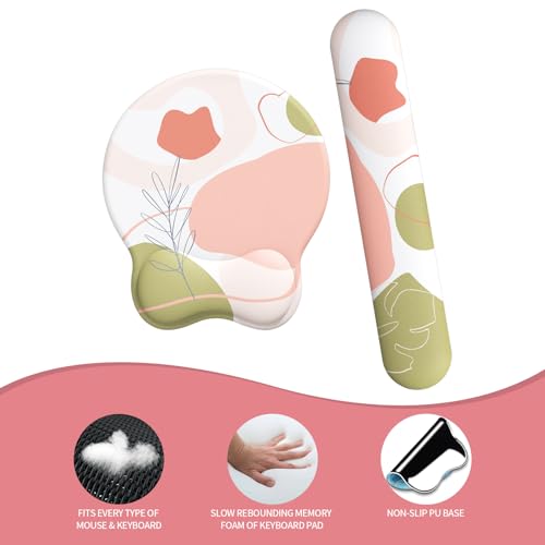 Image of eulps Mouse Pad Wrist Support, Ergonomic Memory Foam Keyboard Wrist Pad & Gel Wrist Rest Set for Computer Keyboard for Easy Typing & Pain Relief for Office & Home (Rose Set)
