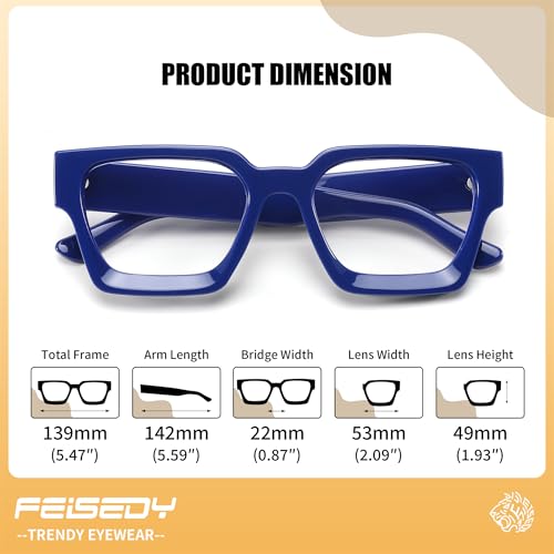 Image of FEISEDY Retro Blue Light Blocking Glasses for Women Men 90s Classic Rectangle Frame Thick Chic Computer Eyeglasses B2383R