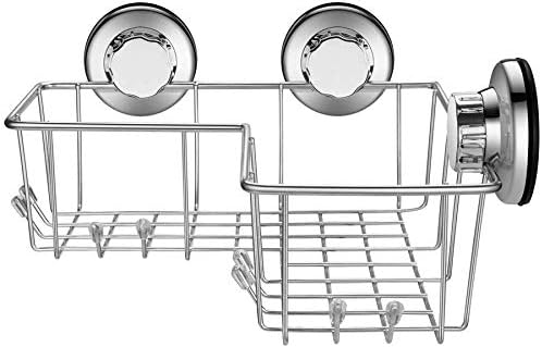 SANNO Corner Shower Caddy,Adhesive Pad Bath Shelf Storage Combo Organizer with 8 Hooks, No Damage Rustproof Basket for Kitchen & Bathroom Accessories Sticky Pad - Rustproof Stainless Steel