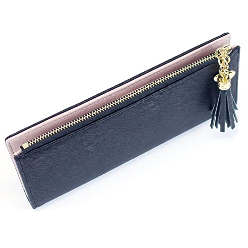 SUMGOGO Slim Wallet for Women Long Tassel Zipper Clutch Purse Handbag Card Case Wallet (Black)4