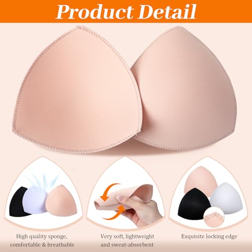 Image of Geyoga 24 Pairs 12 Pairs Bra Pads Inserts Women Sports Bra Pads Inserts Triangle Removable Pad for Women's Bikini Top Swimsuit (White,Nude Color,Black)
