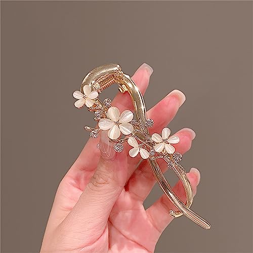 Pinzas para el cabello estilo francés con flores, perlas y cristal, tipo banana para mujeres #14 miniatura 3
