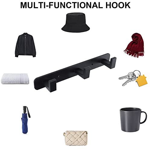 Image of Coat Rack, Heavy Duty Stainless Steel 3 Tri Coat Hook Hanger, Wall Mounted Wall Hooks, Rustic Clothes Hook /Key Hook Rail for Bathroom Kitchen Entryway(2 Pack, 3 Hook Black)