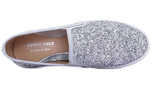 Feversole Women's Fashion Slip-On Sneaker Casual Flat Loafers Silver Pure Size 8.5 M Us #TOP2