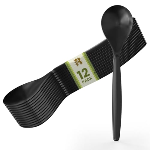 12 Pack Black Plastic Serving Spoons For Buffet 10 In -...