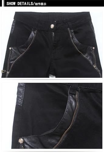 Men Slim Fit Pu Leather Patchwork Long Zipper Desgin Skinny Jeans Party Wear Pants2