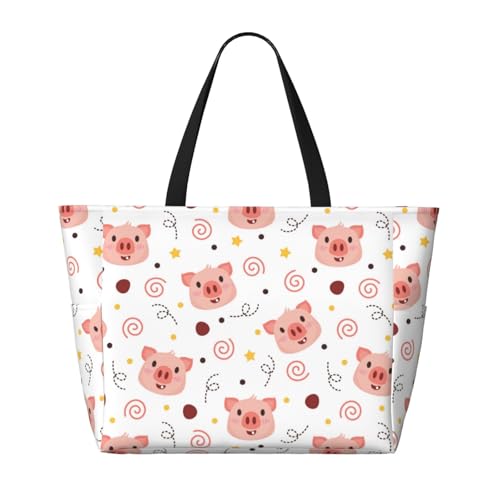 Piggy Large Beach Bag for Women Travel Tote Bags with Zipper and Pocket for Pool Gym Camping 7