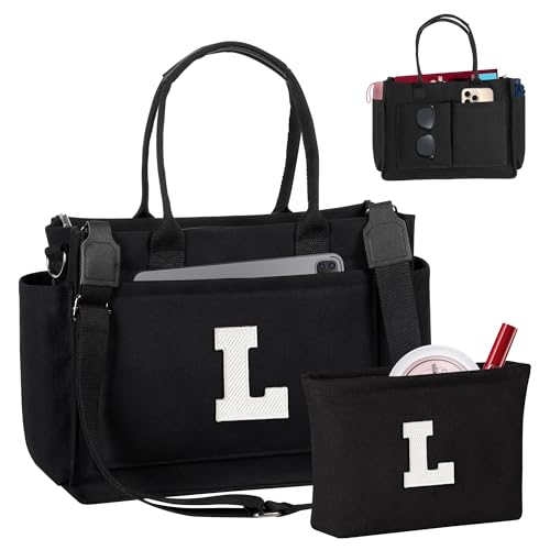 Image of Birthday Gifts for Women, Initial Tote Bag with Makeup Bag | Teen Girl Gifts Trendy Stuff, Back to Campus
