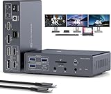 JCYMELE Thunderbolt Docking Station 3 Monitors 4K@60Hz for M1 M2 M3 M4 MacBook Pro/Air with DisplayLink Technology, 19 in 1 USB C Dock with 2 HDMI & 2 DisplayPort, PD 100W, QC 18W, USB 3.2 10 Gbps