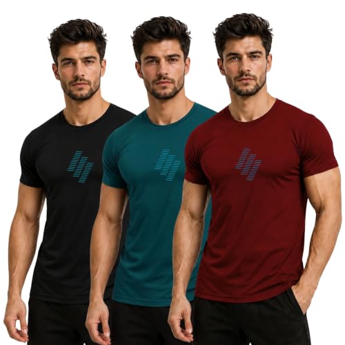 Image of 3Colors Men's Active Polyester T-Shirt | Quick Dry Gym Workout Tee | Stretch Sports Round Neck Running T-Shirt-STEPUP LINE