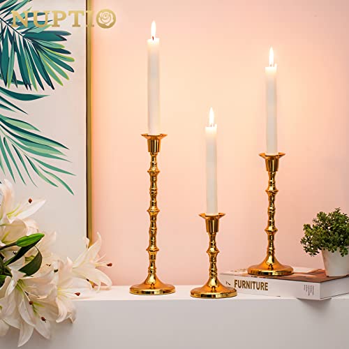 Nuptio Gold Candle Holders Taper Candlestick Holders Tall Thin Candle Sticks Candleholders Modern Metal Candle Holder For Wedding Gift Housewarming Gift Friendship Gifts Set Of 3 thumb #3