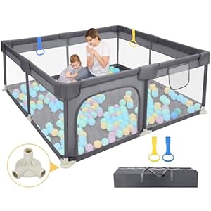 Dripex Baby Playpen, 52″×52″ Play Pens for Babies and Toddlers, Safe Anti-Fall Play Yard with Gates, Baby Fence with Breathable Mesh, Indoor & Outdoor Kids Activity Center, Anchor Grey