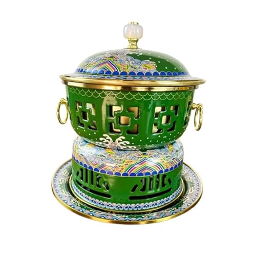 INUUXLG Beijing Copper Hot Pot,Chinese Style Hot Pot,Hot Pot Multifunctional Hot Pot Copper Hot Pot Vintage Shabu Pot Traditional Soup Pot(Green) (Green 22x22cm