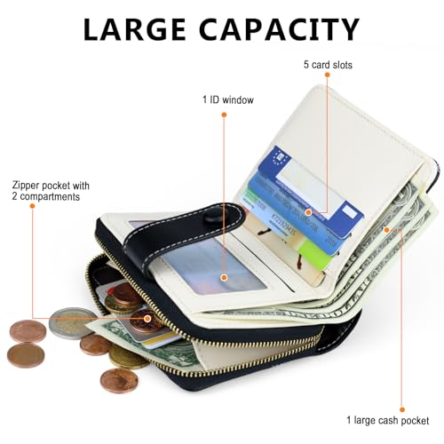 Image of Farcauo Womens Wallet Cute Small Wallets for Women Black Women's Wallet Kawaii Flower Card Wallets for Women Ladies